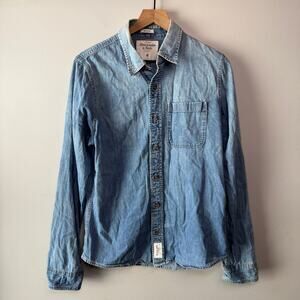 Abercrombie & Fitch Men's Muscle Button Up Denim Shirt Y2K Size Medium